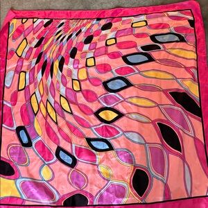 Vibrant Pink Abstract Silk Scarf Vintage